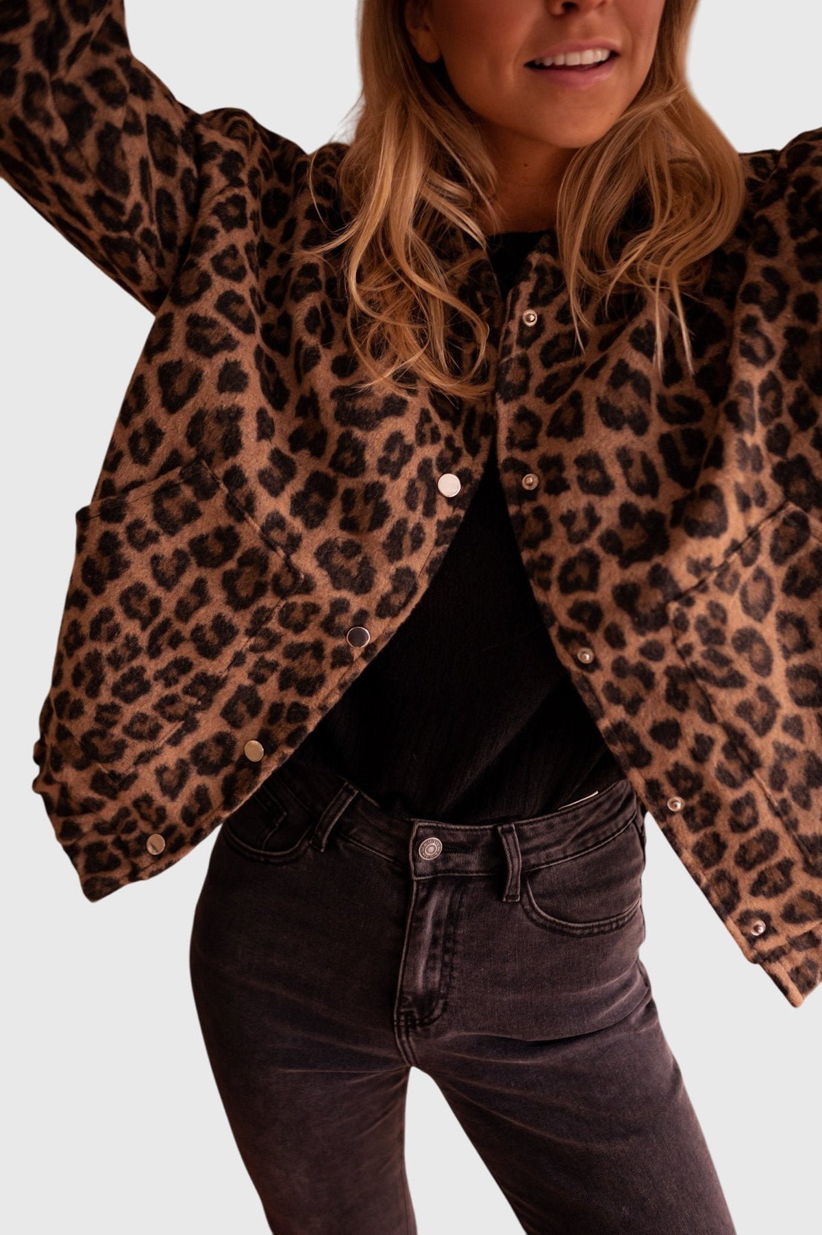 Women's Leopard Print Snap-Button Jacket