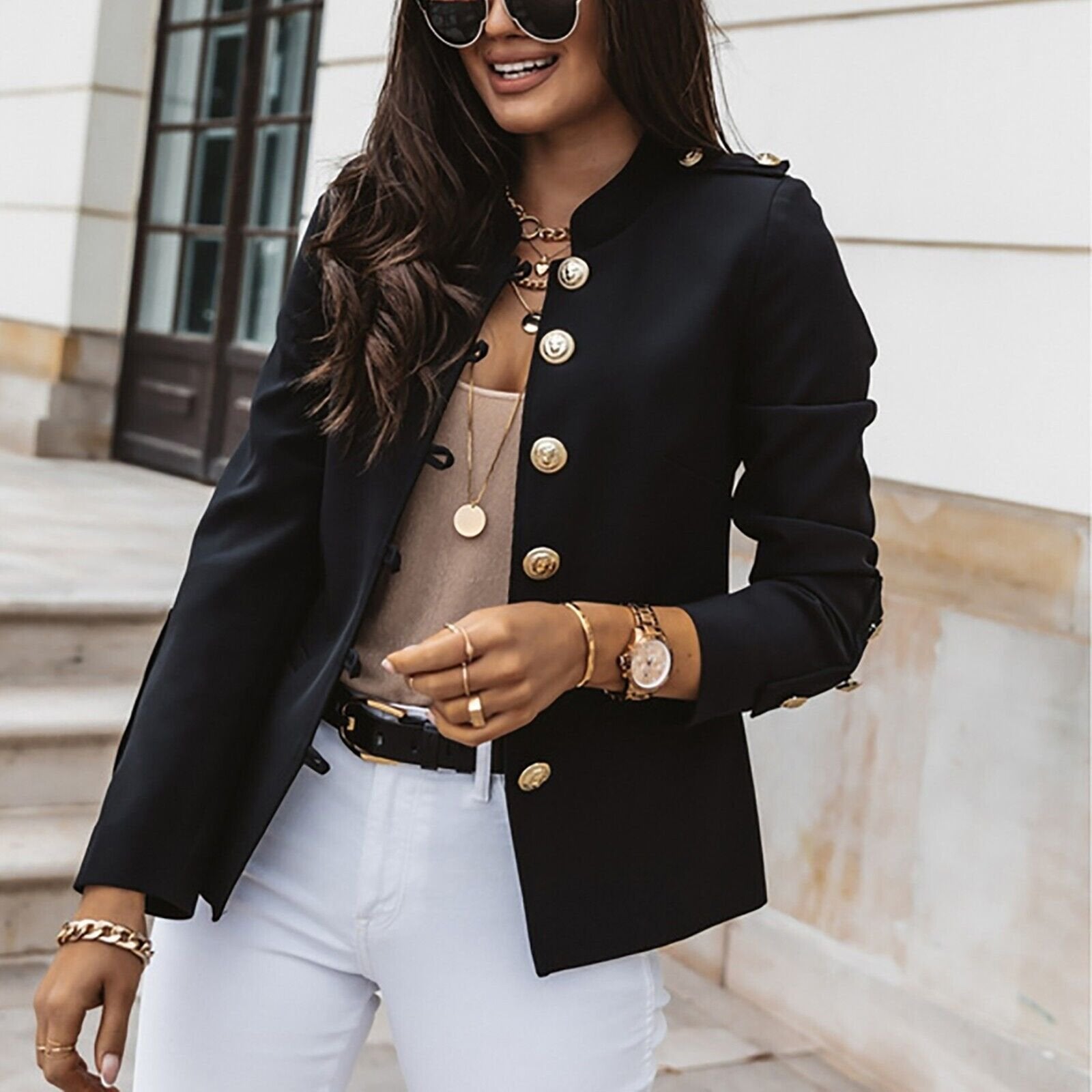 Women's Slim Military Blazer - Black