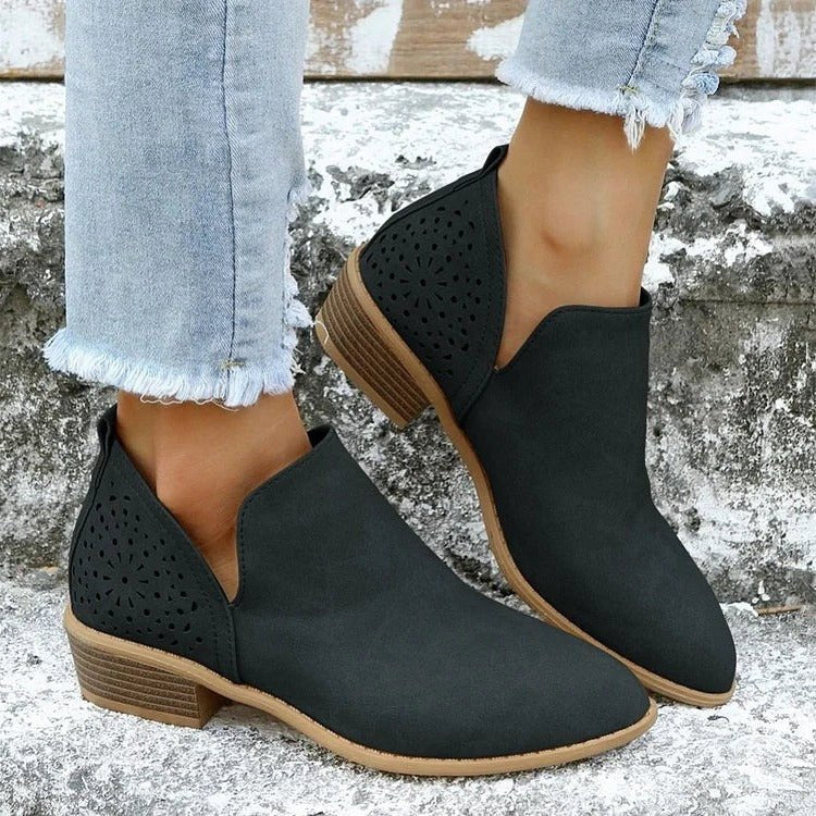 Women's Floral Suede Ankle Booties - Black
