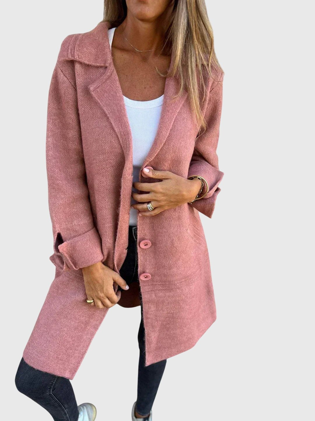 Women's Oversized Longline Wool Coat - Pink