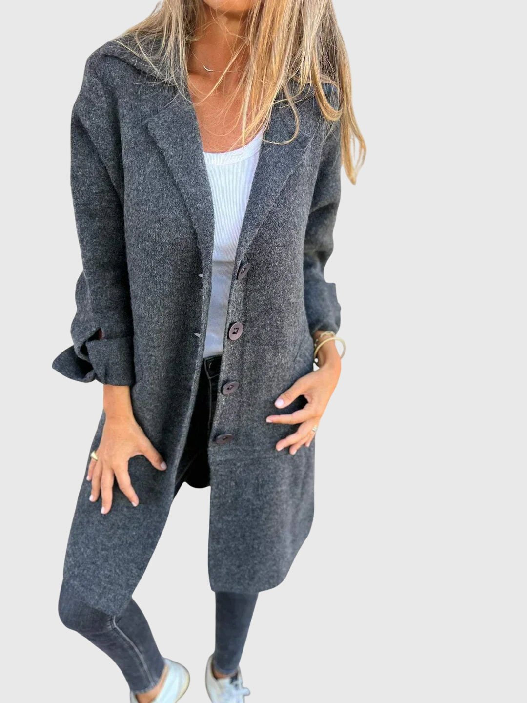 Women's Oversized Longline Wool Coat - Gray