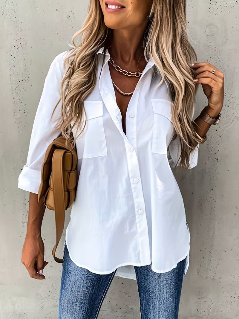 Women's Cotton Utility Long Sleeve Blouse - White