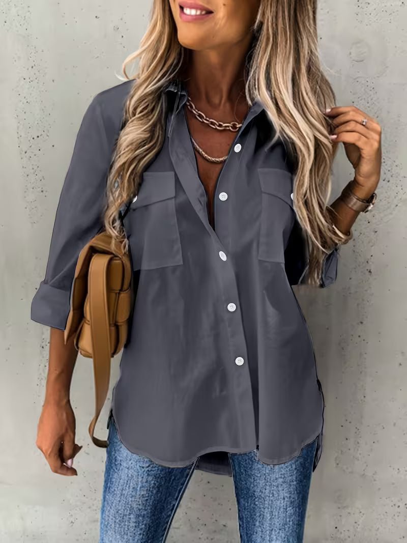 Women's Cotton Utility Long Sleeve Blouse - Green