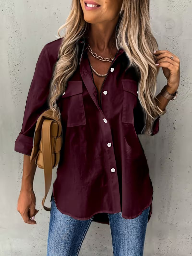 Women's Cotton Utility Long Sleeve Blouse - Violet
